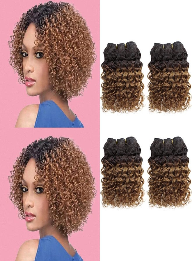 VIOLET Human Hair Bundles 8 inch Curly Human Hair 4 Bundles 1B/30# 12A Brazilian Virgin Hair Unprocessed Curly Weave Bundles Kinky Curly Bundles Human Hair 55 Gram/Bundle Wet and Wavy Bundles - Image 1